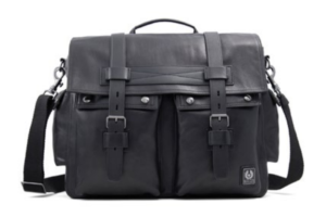 A Belstaff Messenger Bag Black Leather with two straps.