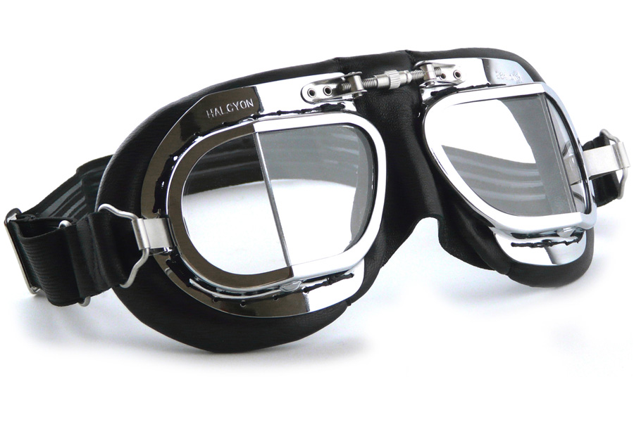 Halcyon Motorcycle Goggles Regular Chrome and Black